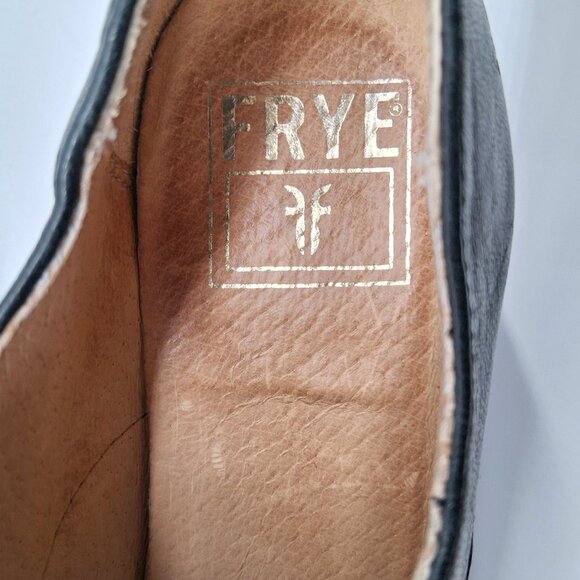 Frye Carson Oxford Black Leather Lace Up Low Stacked Heel Almond Toe SZ 7 - Picture 8 of 12